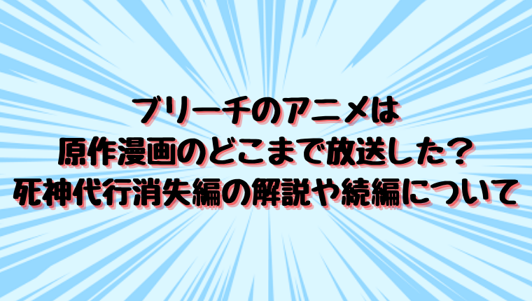 ブリーチのアニメは原作漫画のどこまで放送した 死神代行消失編の解説や続編について 情報チャンネル